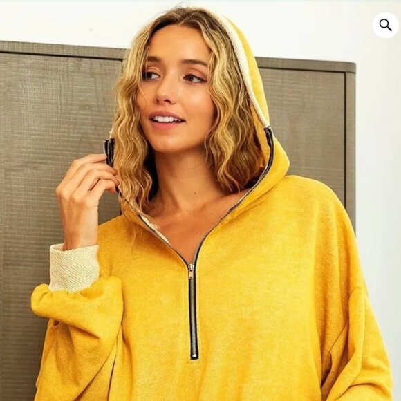 French Terry Half-Zip Hoodie Golden Sun-BiBi - Picture 2 of 3